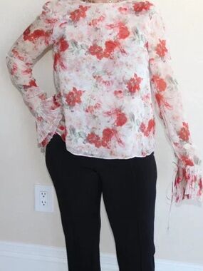 Intermix Charlie Floral Silk Pleated Tie Sleeve Blouse Exclusive by Intermix